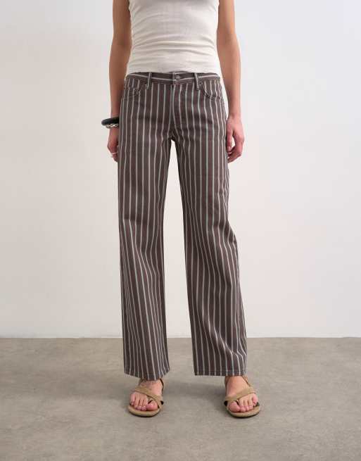 Topshop Ember low rise straight leg jeans in chocolate stripe, 2 of 7