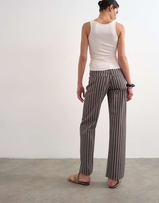 Topshop Ember low rise straight leg jeans in chocolate stripe, 4 of 7