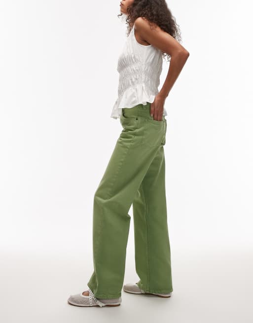 Topshop Ember low rise straight leg jeans in lime green, 2 of 5