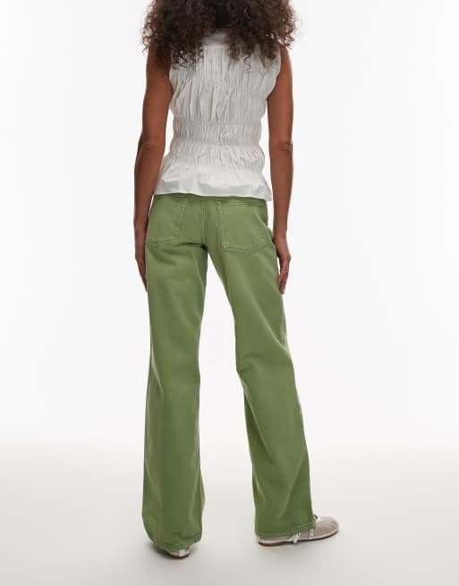 Topshop Ember low rise straight leg jeans in lime green, 3 of 5
