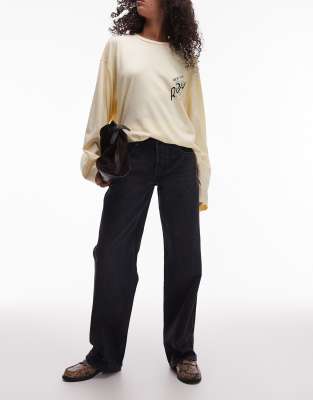 Topshop Ember Low Rise Straight Leg Jeans In Black