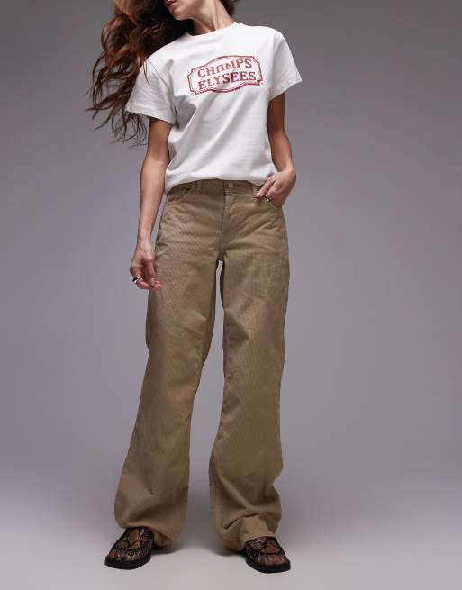 Topshop Ember low rise wide leg cord jeans in buttermilk
