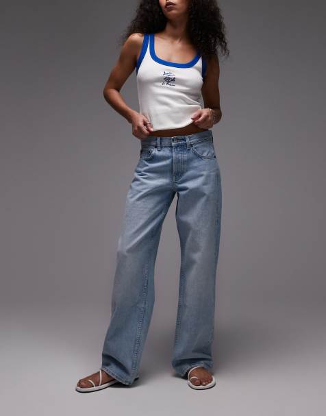 Topshop Ember low rise wide leg jean in bleach - view 1