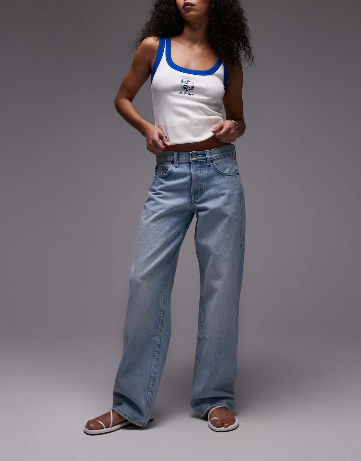 Topshop Ember low rise wide leg jean in bleach