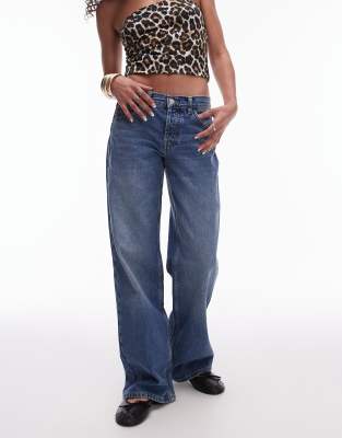 Topshop Topshop Ember low rise wide leg jean in mid blue