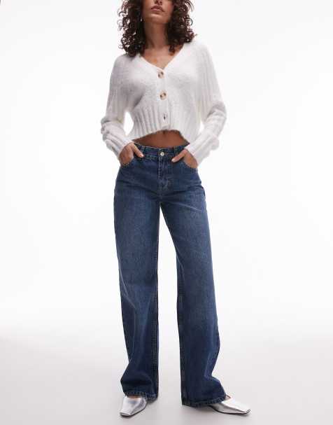Topshop Ember low rise wide leg jean in rich blue - view 1