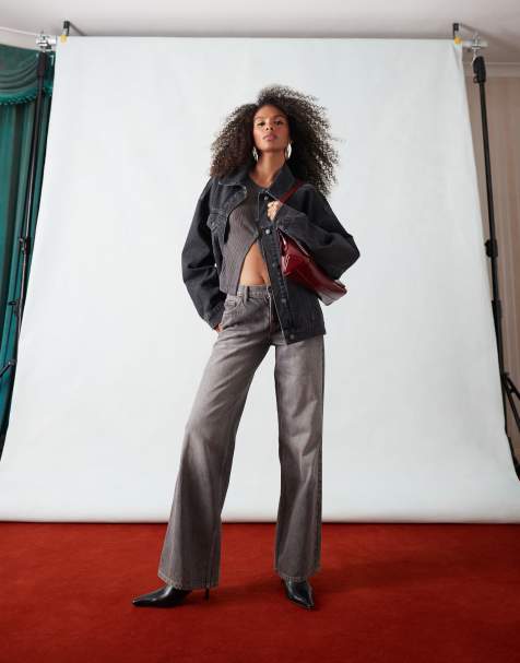 Topshop Ember low rise wide leg jean in vintage grey - view 1
