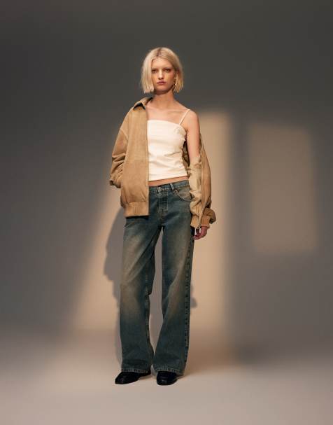 Topshop Ember low rise wide leg jeans in grime blue - view 1