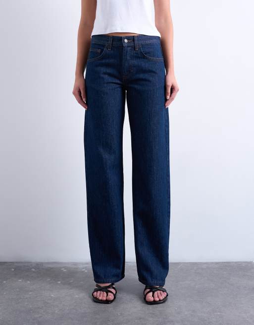 Topshop Ember low rise wide leg jeans in indigo rinse