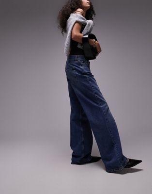 Ember low rise wide leg jeans in mid blue