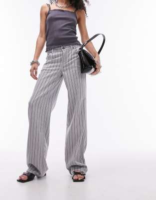 Ember low rise wide leg jeans in striped gray-White