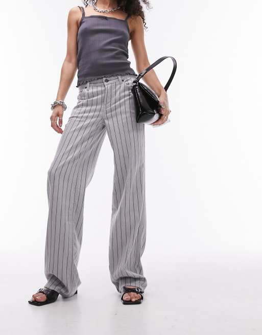 Topshop Ember low rise wide leg jeans in striped gray