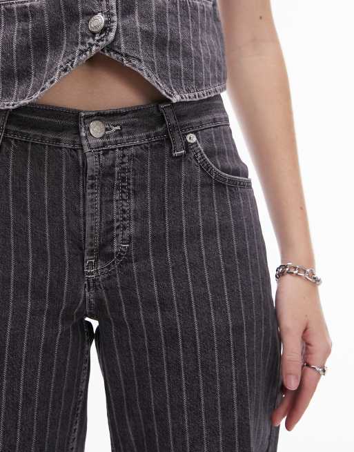 Topshop Ember low wide pinstripe jeans in washed black - part of a set