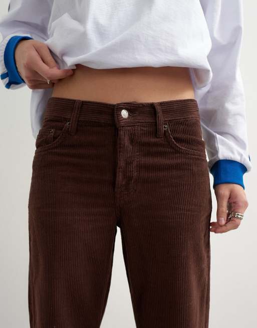 Topshop Ember relaxed straight jeans met lage taille in chocoladebruin ribfluweel, 5 van 5
