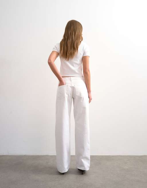 Topshop - Ember - Ruimvallende rechte jeans met lage taille in wit, 3 van 7