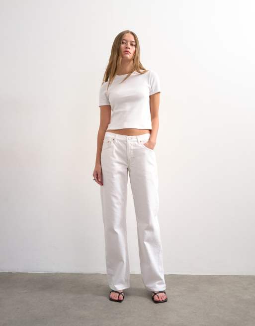 Topshop - Ember - Ruimvallende rechte jeans met lage taille in wit, 5 van 7