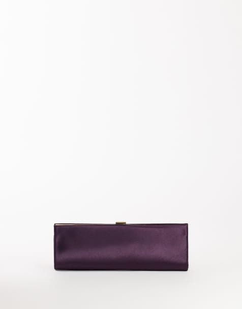 Topshop Ember small envelope satin clutch bag in aubergine - view 1