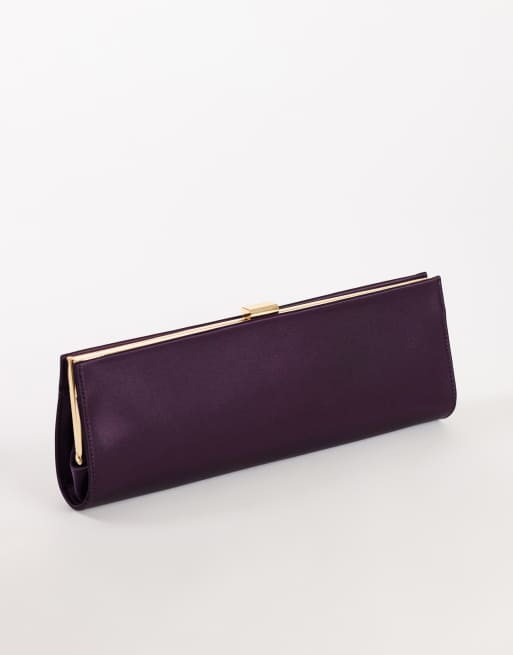 Topshop Ember small envelope satin clutch bag in aubergine, 3 of 4