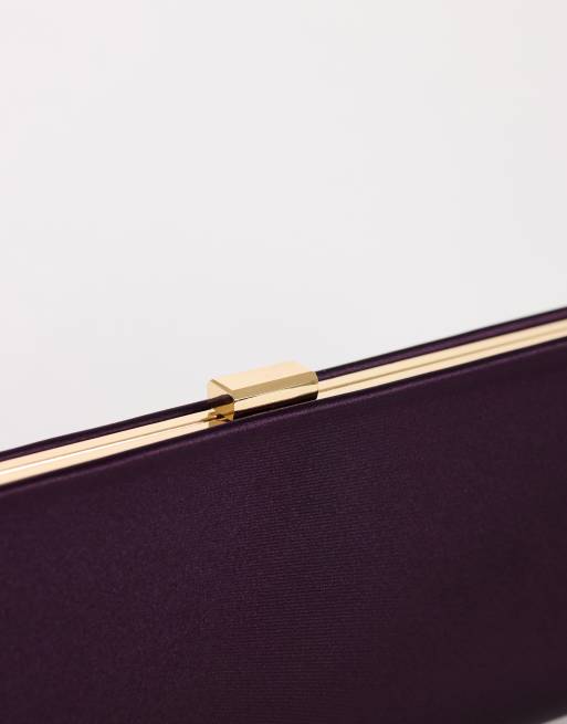 Topshop Ember small envelope satin clutch bag in aubergine, 4 of 4