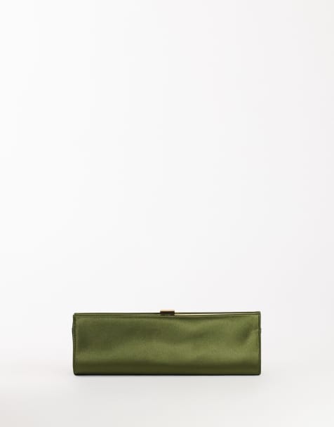Topshop Ember small envelope satin clutch bag in green - view 1