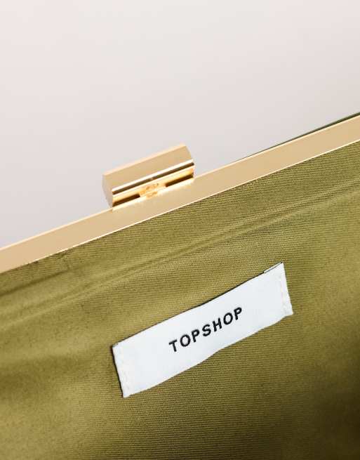 Topshop Ember small envelope satin clutch bag in green, 2 of 4