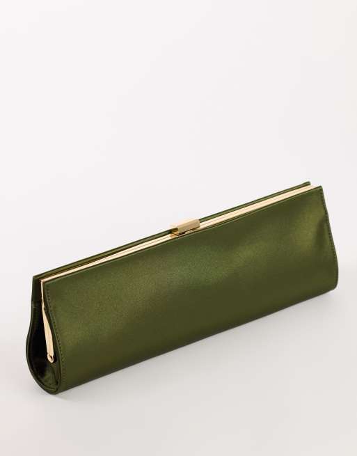 Topshop Ember small envelope satin clutch bag in green, 3 of 4