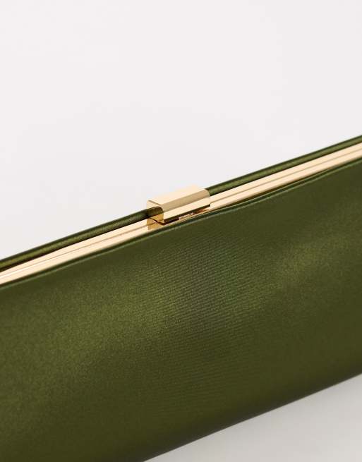 Topshop Ember small envelope satin clutch bag in green, 4 of 4