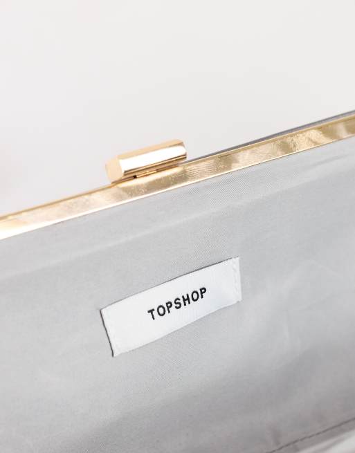Topshop Ember small envelope satin clutch bag in silver diamante, 2 of 4