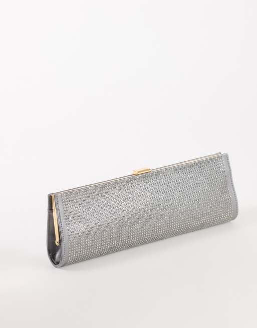Topshop Ember small envelope satin clutch bag in silver diamante, 3 of 4