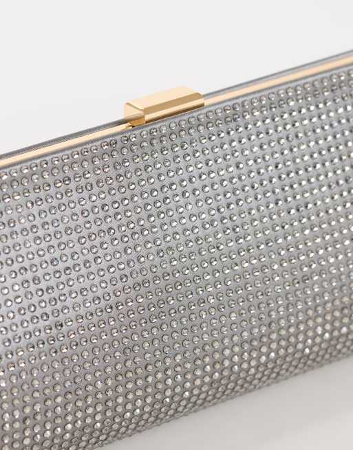 Topshop Ember small envelope satin clutch bag in silver diamante, 4 of 4