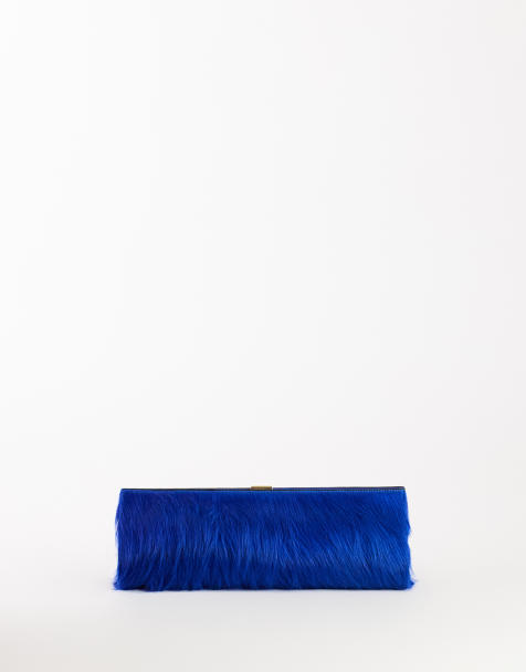 Topshop Ember small hair on real leather envelope clutch bag in cobalt - view 1