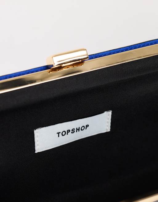 Topshop Ember small hair on real leather envelope clutch bag in cobalt, 2 of 4
