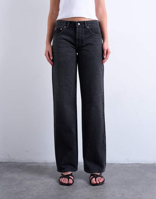 Topshop - Ember - Sorte forvaskede og afslappede jeans med lav talje og lige ben
