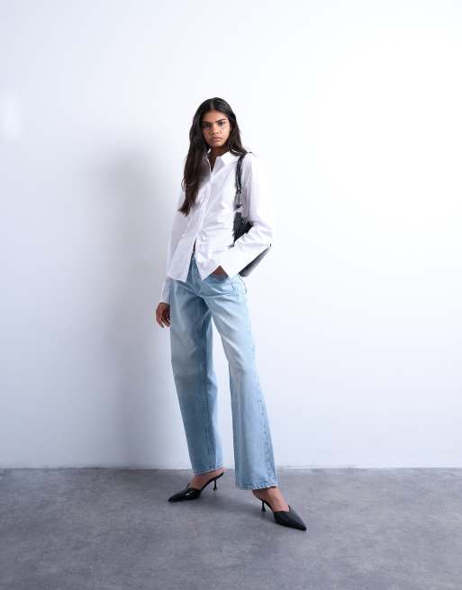 Topshop - Ember - Vaqueros descoloridos de talle bajo y pernera recta