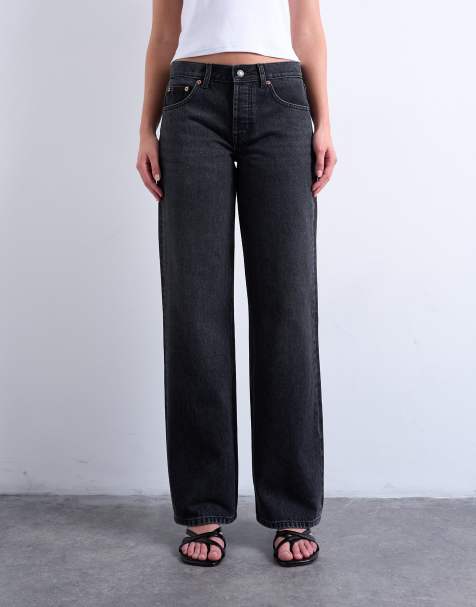 Topshop - Ember - Vaqueros negro lavado de pernera recta holgada y talle bajo - view 1