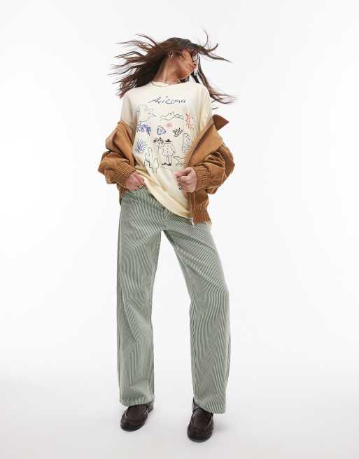 Topshop embroidered Arizona print oversized tee in buttermilk