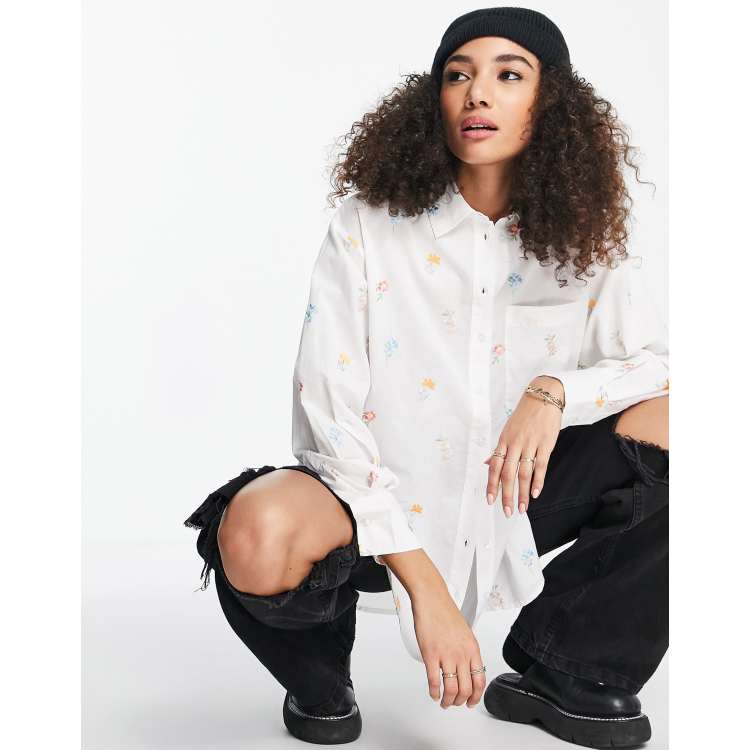 White shirt embroidered flowers shop