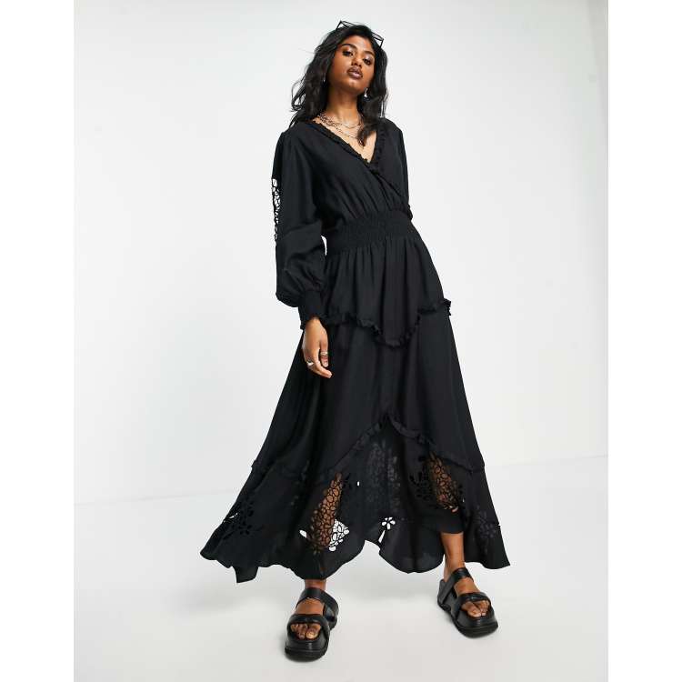 Topshop black embroidered store dress