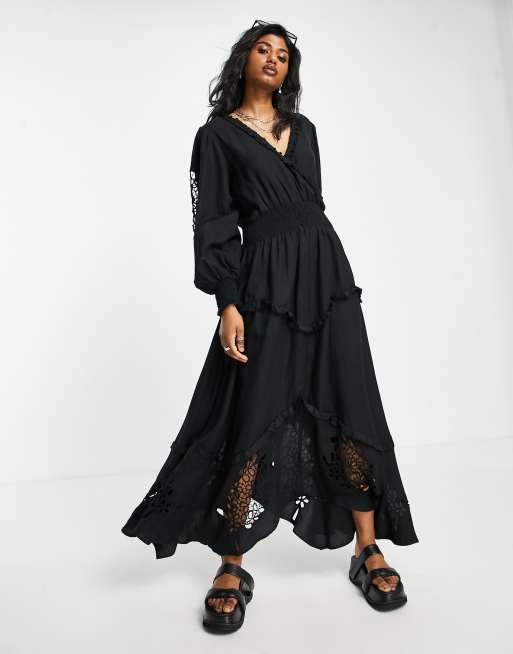 Topshop embroidered hem maxi dress in black | ASOS