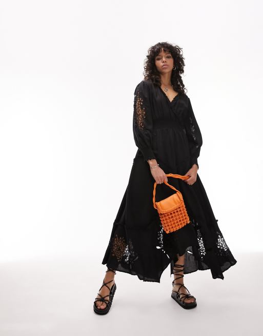 Topshop embroidered hem maxi dress in black | ASOS