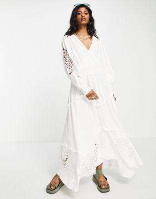 Topshop embroidered hem maxi dress in ivory