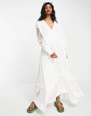 Topshop embroidered hem maxi dress in ivory