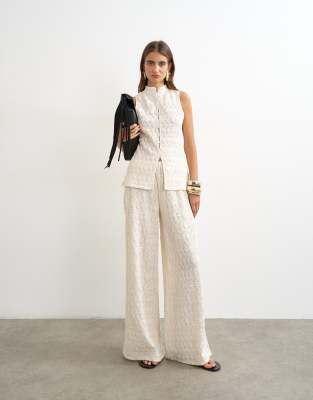 Topshop Embroidered Lace Wide Leg Pants In White