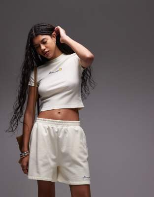 Topshop Embroidered Limonata Sweat Shorts In White