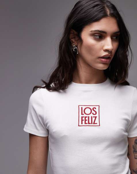 Topshop embroidered Los Feliz baby tee in white - view 1
