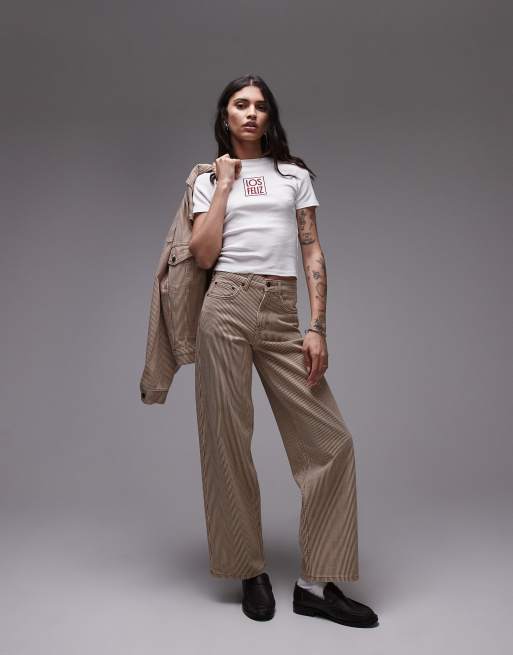 Topshop - T-shirt effet rétréci avec inscription « Los Feliz » brodée - Blanc