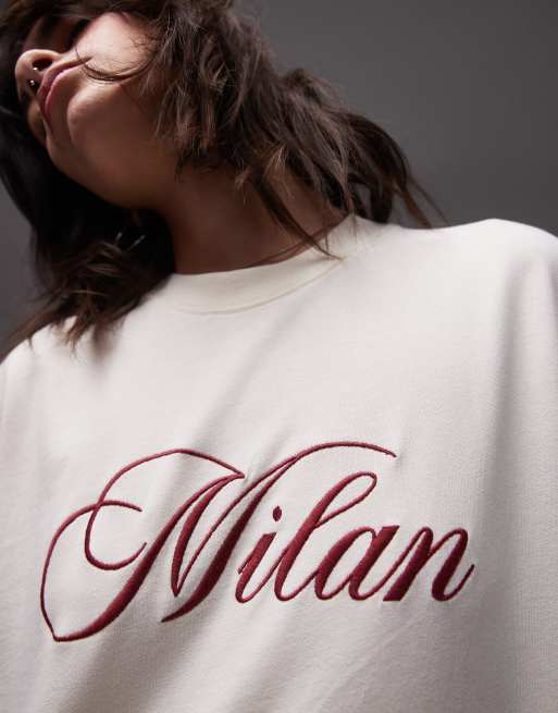 Topshop embroidered milan premium short sleeve tee in buttermilk, 2 of 4