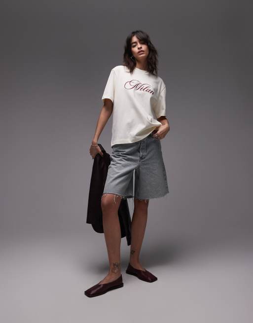 Topshop embroidered milan premium short sleeve tee in buttermilk, 4 of 4