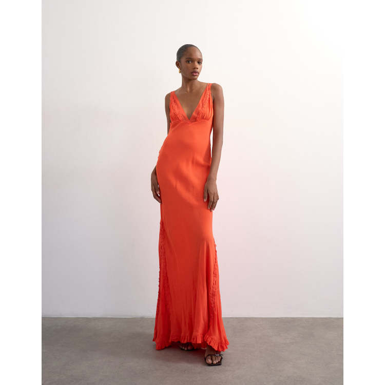 Topshop embroidered occasion maxi dress in orange | ASOS
