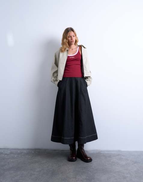 Topshop embroidered Roma contrast rib vest in burgundy - view 1